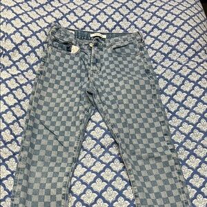 Checkerboard High-Rise Blue Jeans